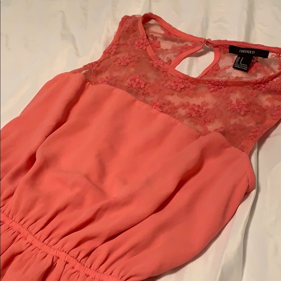 Coral Chiffon Dress with Sheer Back - Picture 2 of 5